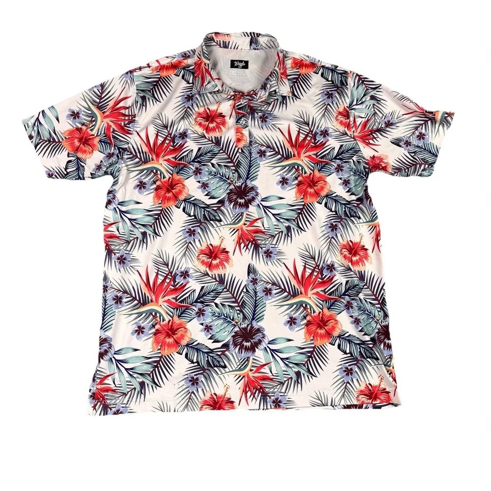 Waggle Performance Short Sleeve Golf Polo Shirt Men's 2XL Floral Tropical - Picture 1 of 5